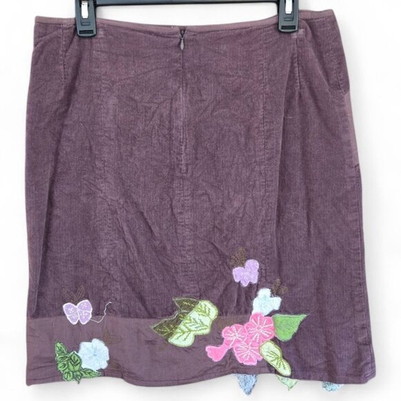 Vintage Persaman New York Corduroy Floral Embroidered & Applique Skirt Size 10 - Picture 2 of 4